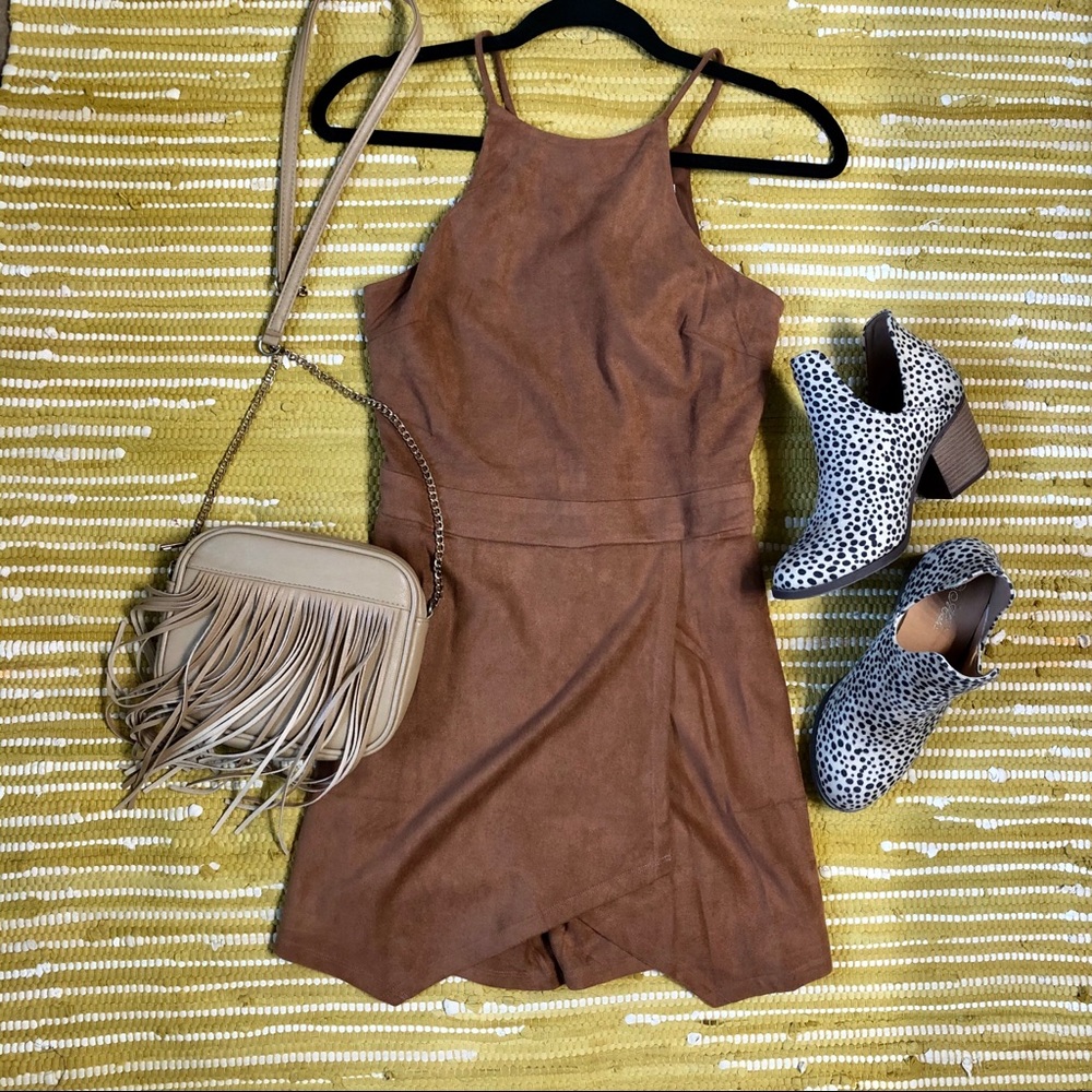 Suede fall envelope romper